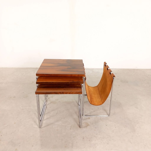Brabantia miniset with harness leather magazine rack | Dutch design 60s 70s