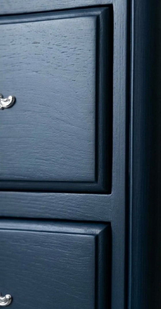 Louis XIV style bow-front 7-drawer chest of drawers, midnight blue, Metal, Wood (photo 4 of 5)