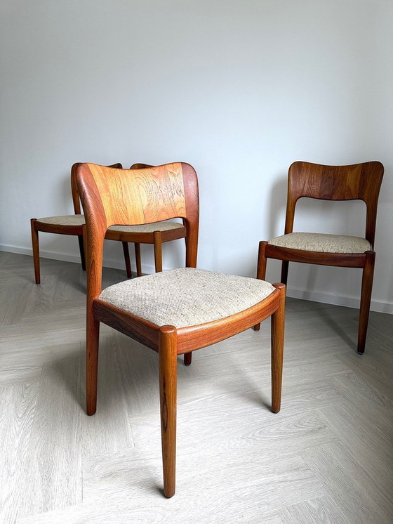 Image 1 of Vintage . 4er-Set Niels Koefoed Stühle . Hornslet . Dänemark. 60er Jahre . Esszimmerstühle Teakholz . original Bezug