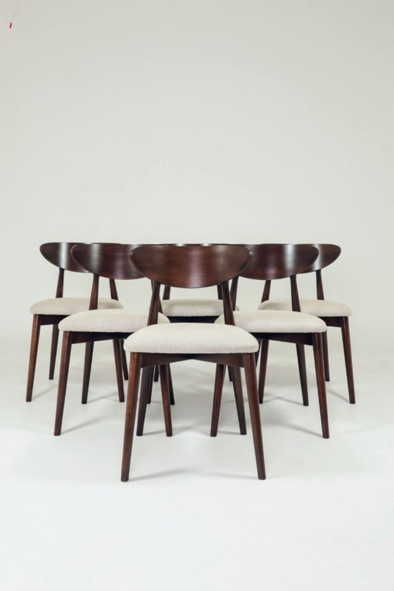 Image 1 of Set di 6 sedie da pranzo scandinave con motivo a spina di pesce tradizionale