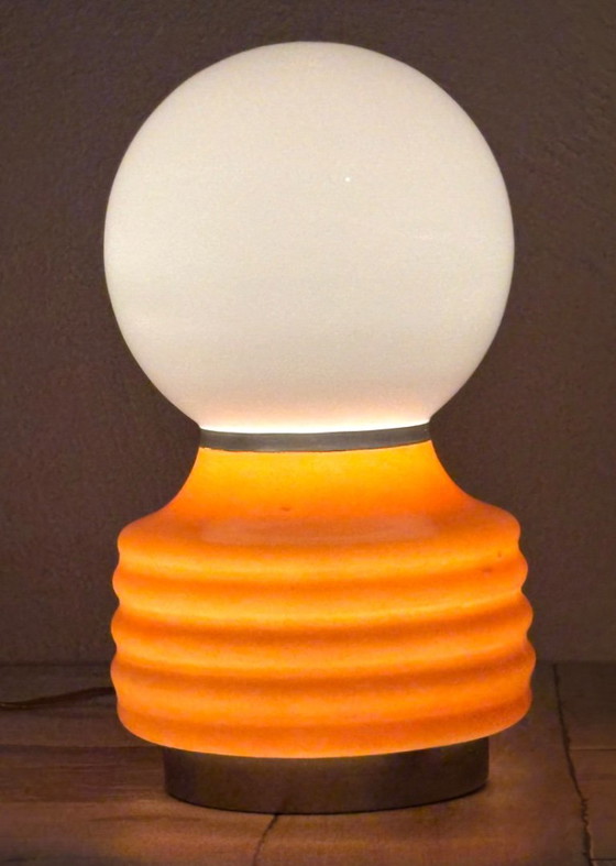 Lampada sferica vintage - Vetro opalino - Space Age - Anni '70 - Fungo, Lampade da tavolo, Arancione (foto 5 di 11)