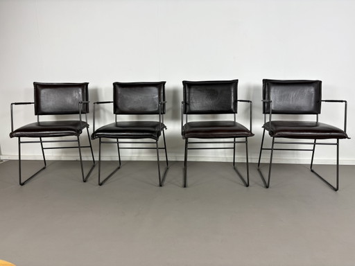 4 NovaStyl Collection Brown Leather Dining Chairs – eetkamerstoelen, Metal