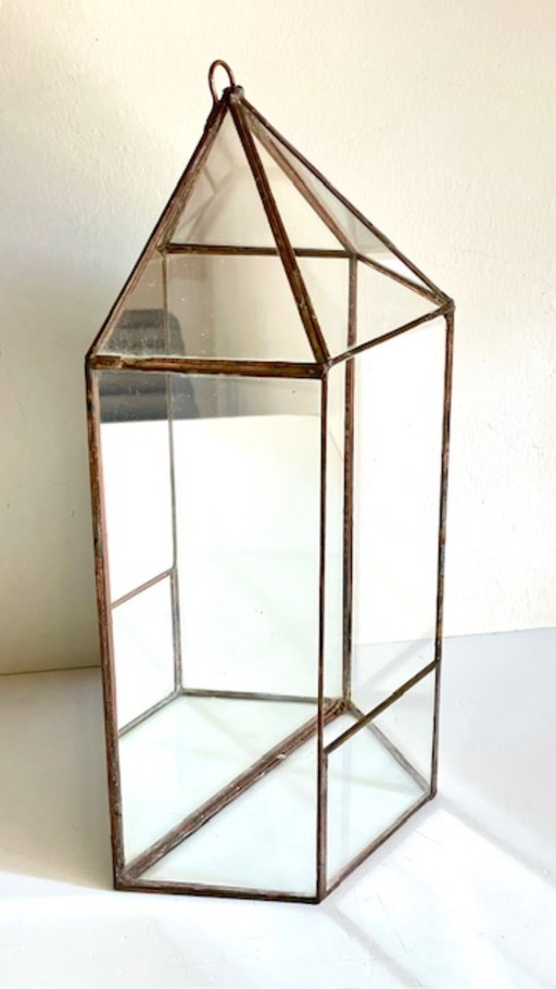 Fioriera vintage in vetro e ottone