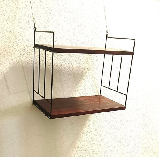 Image 1 of Perchero de pared de los años 50 con estantes de caoba maciza