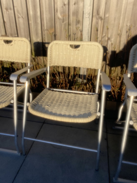 Image 1 of 4 Vintage Hilbrand Tossa rieten klapstoelen Italië jaren 60