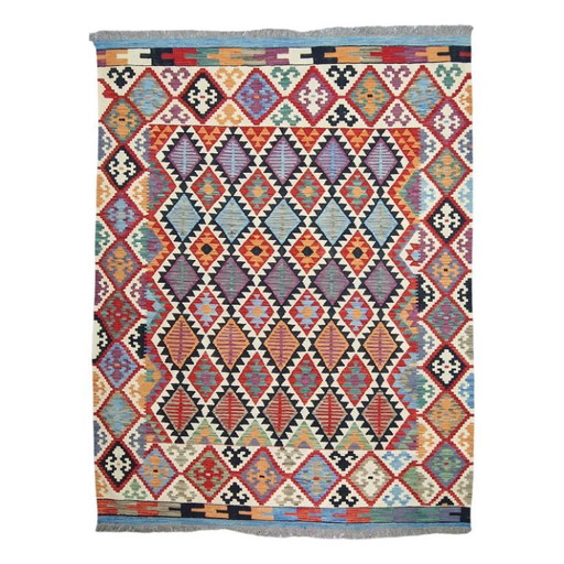 Großer afghanischer Kelim-Teppich – handgewebte Wolle, Maimana-Design (182 x 247 cm) – vloerkleden en tapijten, Wool