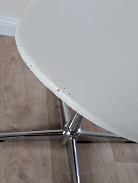 Image 1 of Vintage White Skai Swivel Chair – Danish Mid-Century Arne Jacobsen Style