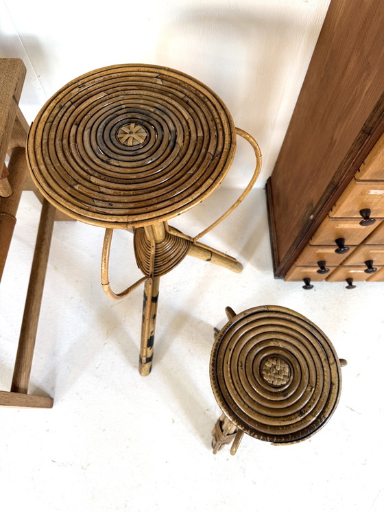 Image 1 of 2x vintage rotan plantenstandaard, Rohé Noordwolde ‘60