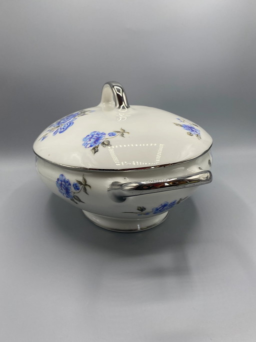 Grote afgedekte porseleinen groenteschaal met blauwe rozen. – decoratieve objecten, Porcelain, Silver (photo 2 of 10)