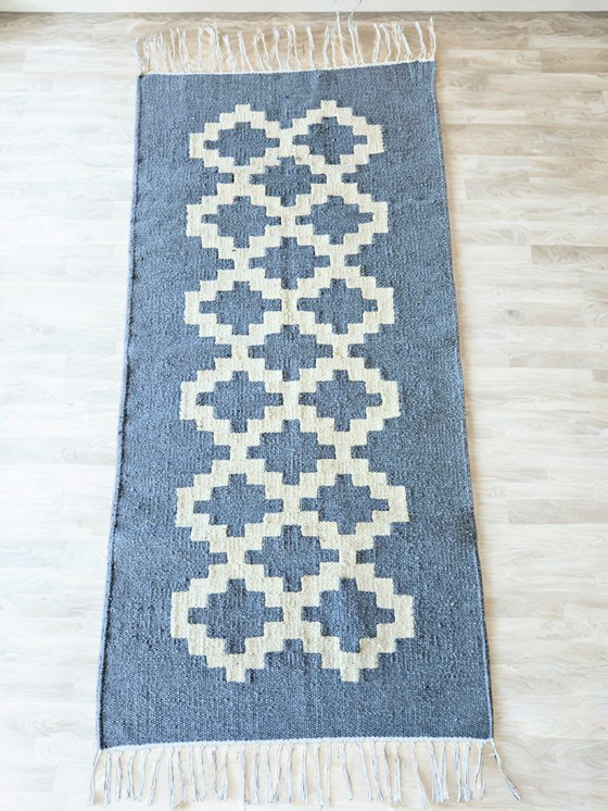 Image 1 of Senon Kilim Runner 70 × 140 cm – Handmade in Egypt – Grey Diamond, Flat-Weave