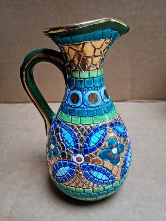 Image 1 of Colorful Byzantine Jug – Handmade Ravenna Italy – 1960s