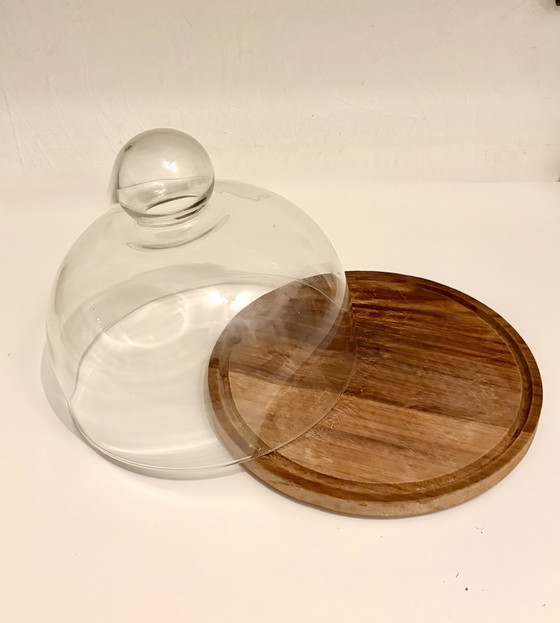 Image 1 of Glass cloche with wooden tray