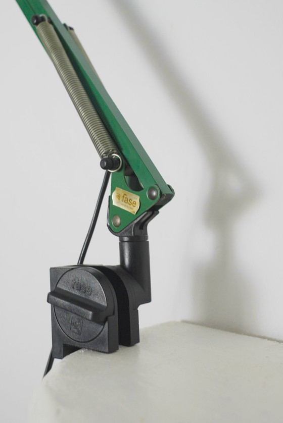 Image 1 of  Fase Architect Desk Lamp 1980s Spanish Adjustable Swing Arm Green Lamp Vintage Clamp Task Light Mid Century Industrial Lighting