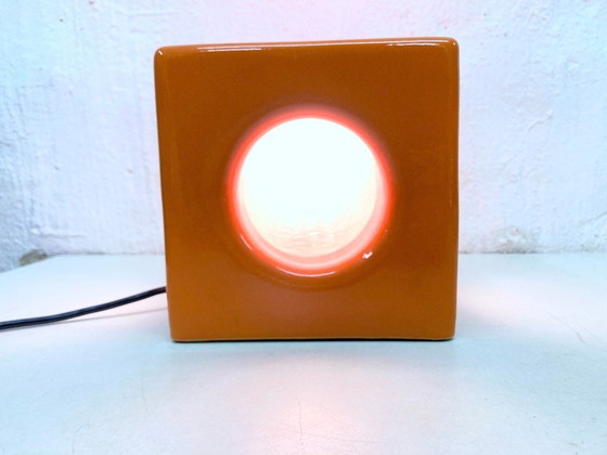 Image 1 of Lampada da tavolo in ceramica arancione a forma di cubo, design Space Age, anni '70