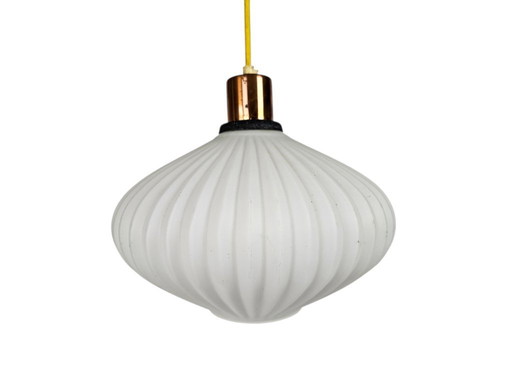 Vintage UFO lamp - opaline - copper - Scandinavian - 1970s