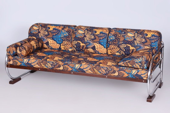 Sofá Bauhaus restaurado, de Robert Slezak, madera de haya, República Checa, década de 1930. – Metal, Textile (photo 15 of 23)