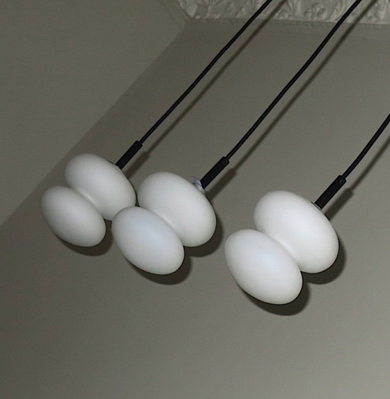 Image 1 of Mid-Century Set of 3 Organic Shaped Opal Glass Pendant Lights, 1960s