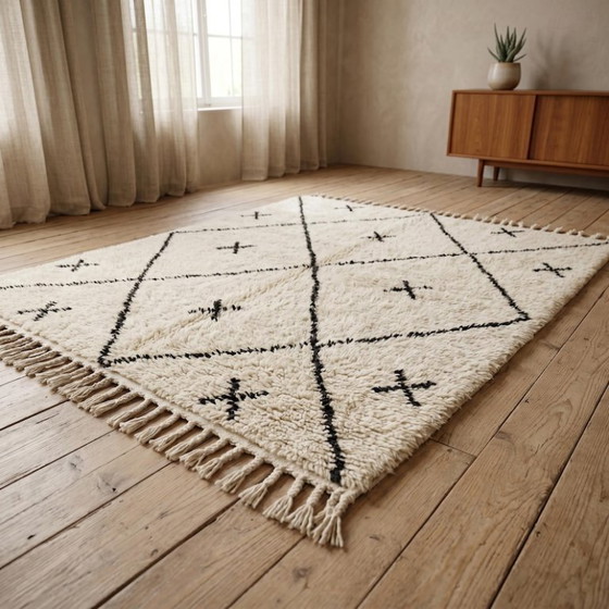 Natural Wool Moroccan Berber Carpet 250cmx120cm – Rugs & carpets, Cotton (photo 3 of 6)