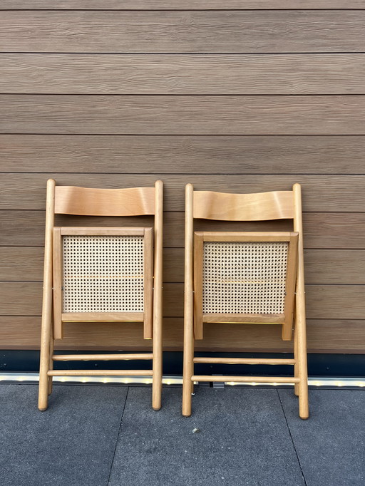 Vintage wooden folding chair with rattan seat midcentury Italy