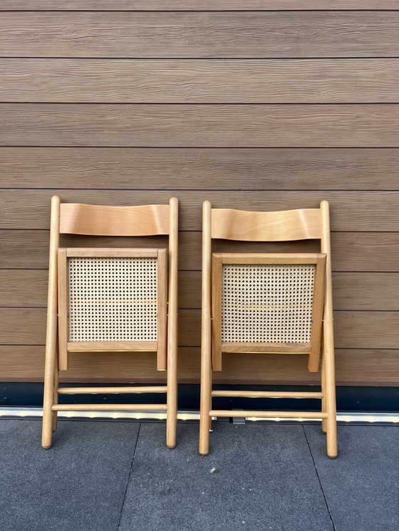 Image 1 of Vintage wooden folding chair with rattan seat midcentury Italy