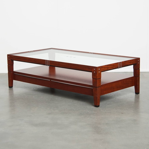 Art Deco Couchtisch von Schuitema aus der Decoforma Serie mit einer Glasplatte und 4 Schubladen