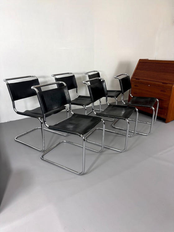 Thonet S33 Cantilever Chair by Mart Stam, Vintage black Leather / Chrome, Dining chairs, Mid Century Modern (photo 8 of 15)