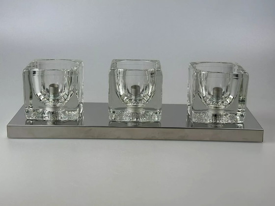 Image 1 of Lampada da parete a cubo Peill &amp; Putzler anni '60 e '70, applique da parete in vetro ghiacciato, design spaziale