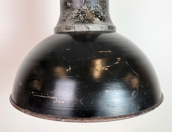 Image 1 of Large Industrial Factory Black Pendant Lamp with Cast Iron Top, 1950s