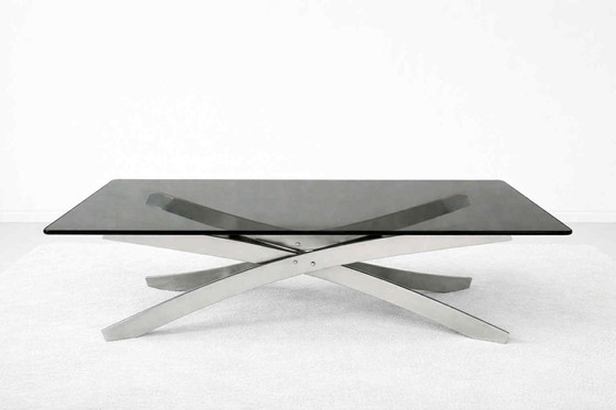 Image 1 of Mesa de centro Space Age en acero y cristal ahumado