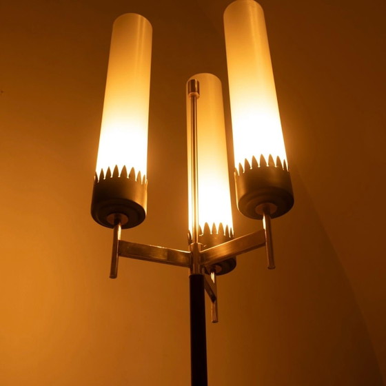 Stilnovo Lampada da terra Mid Century Ottone & Vetro Opalino – Lampade da terra, Iron, Wood (photo 21 of 22)