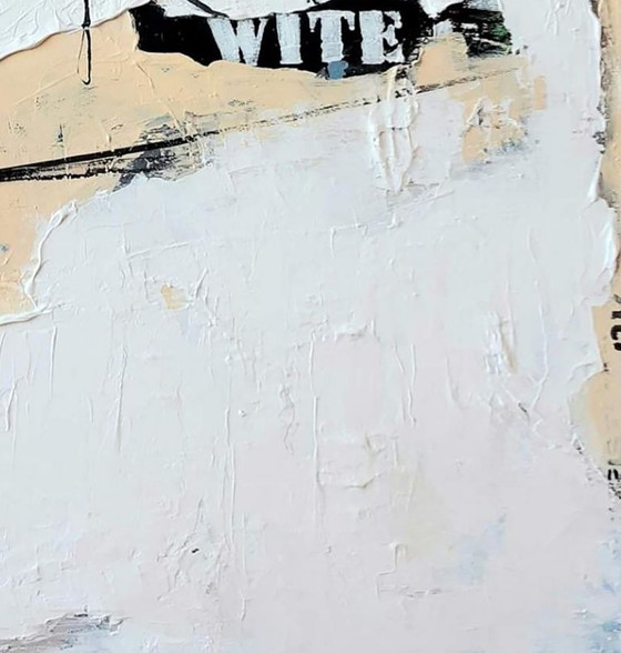 Original Acrylic Painting Contemporary Art Minimalism White Paint on Newspaper – Paintings & Drawings, Canvas (photo 7 of 7)
