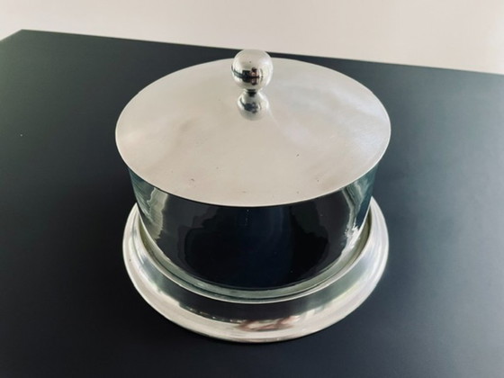 Image 1 of Vintage voorraadpot met aluminium deksel en glazen cilinder