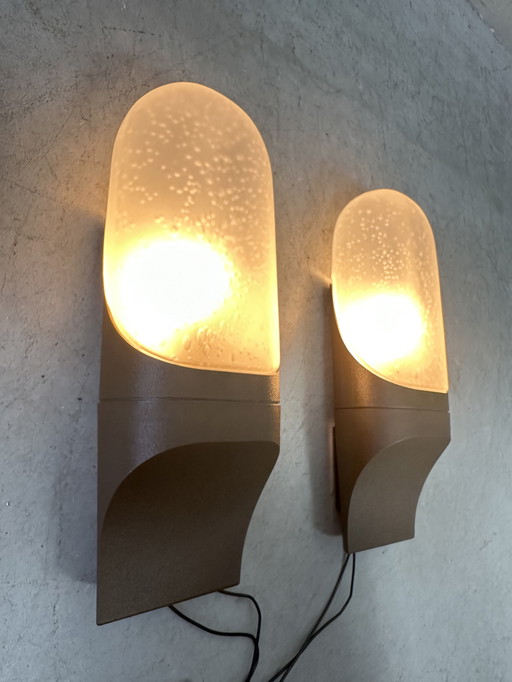 2x Lampe murale vintage en verre dépoli - Hans Popp
