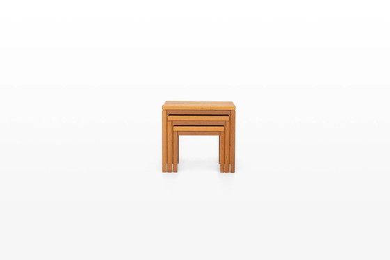 Vintage oak nesting tables by Van Den Berghe Pauvers, 1970s, set of 3 – Side tables, Wood, Mid Century Modern (photo 2 of 10)
