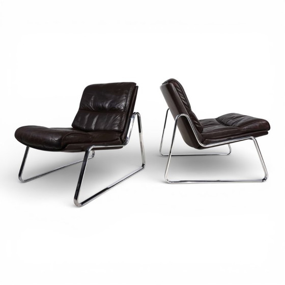 Image 1 of Set di 2 poltrone Drabert in pelle marrone di Gerd Lange, 1970