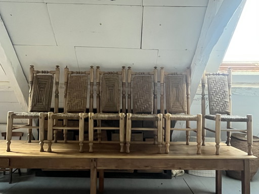 6 Chaises en bois et corde Attribuées à Adrien Audoux & Frida Minet