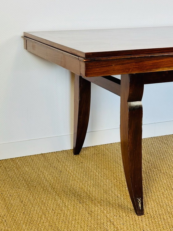 Image 1 of Art-Deco-Esstisch aus Nussbaum mit Rautenintarsien, 1940