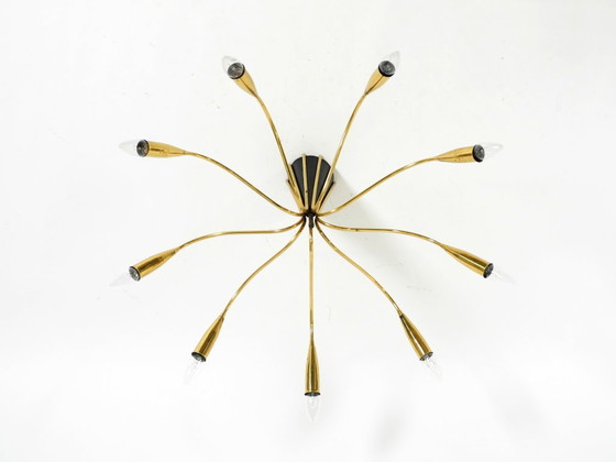 Beautiful Large 9-Arm Mid-Century Modern Brass Sputnik Ceiling Lamp – Chandeliers (photo 7 of 19)