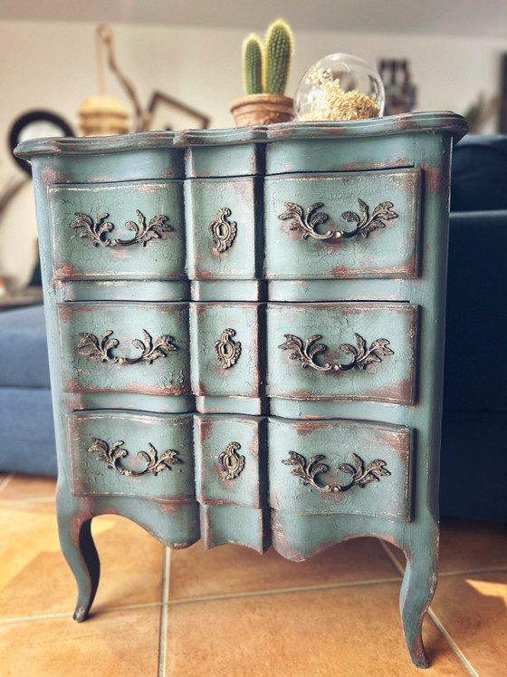 Piccolo comò antico con patina blu-verde – Cassettiere, Wood (photo 6 of 6)
