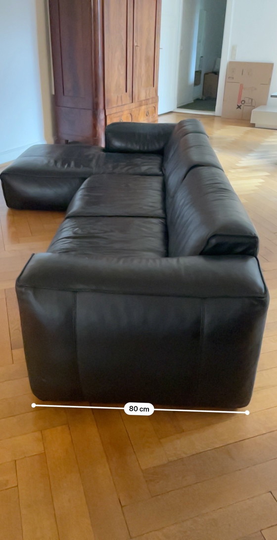 Image 1 of Large Black Leather Couch Sofa