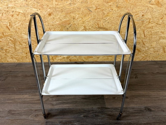 Image 1 of 1960s/70s Serving Trolley/Dinette Side Table, Space Age Design, Chrome/White