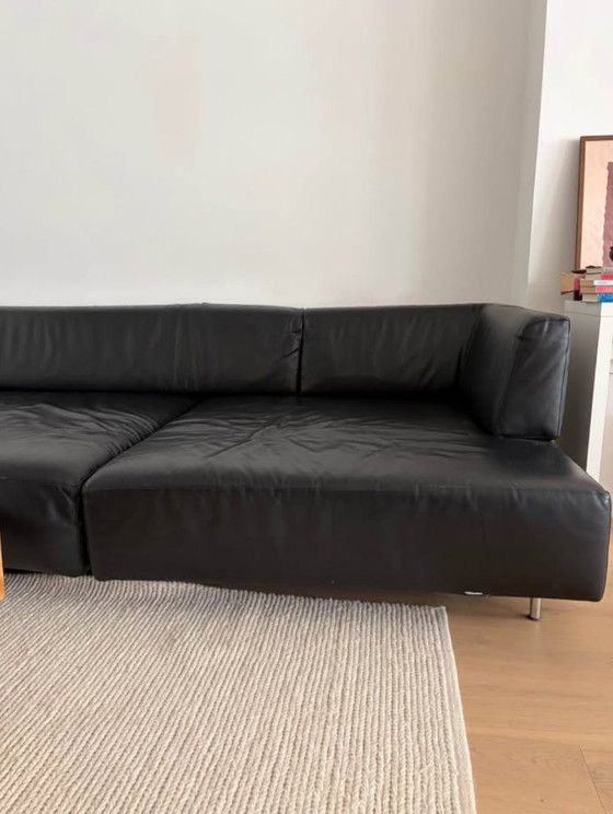 Edra L'homme et la femme black leather couch, 3-5 seaters (photo 4 of 8)