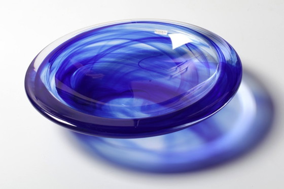 Image 1 of Mid-Century Large Blue Swirl Glass Bowl Atoll by Anna Ehrner for Kosta Boda / Sweden / 1990s