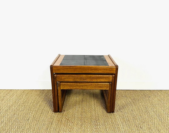 Image 1 of Skandinavische Satztische aus Teakholz und schwarzer Keramik, 1960