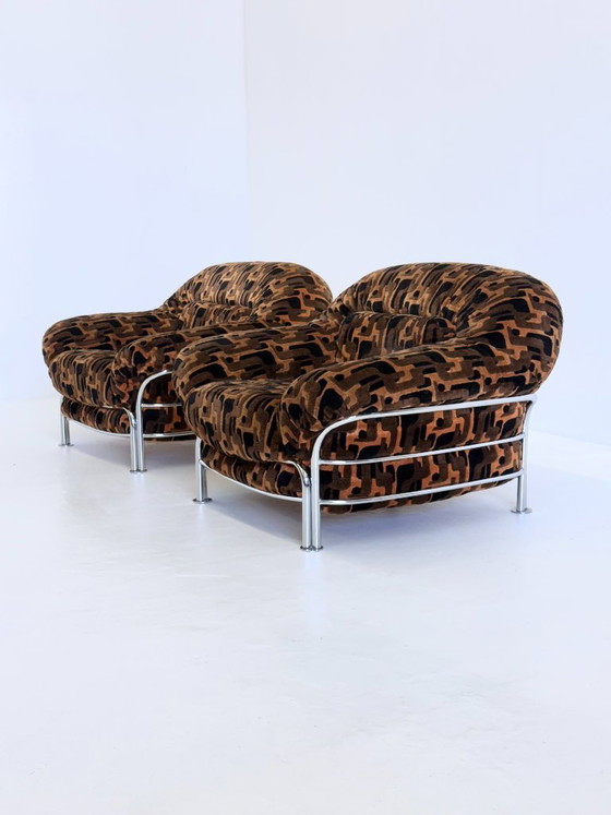 Image 1 of Vintage Italiaanse lounge stoelen met buisframe