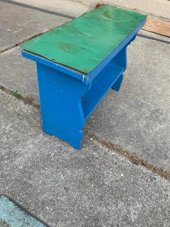 Vintage Blue Painted Wooden Bench – Benches, Plastic, Mid Century Modern (photo 4 of 7)