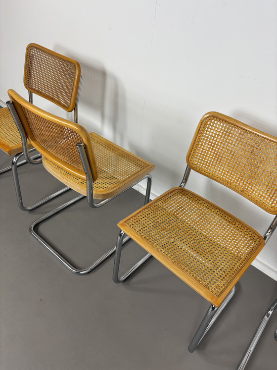 Image 1 of 4 sillas Cesca de madera de haya con correas, estilo Marcel Breuer