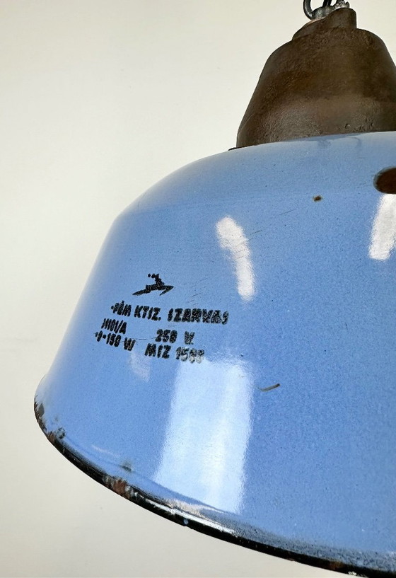 Image 1 of Industrial Blue Enamel and Cast Iron Pendant Light, 1960s