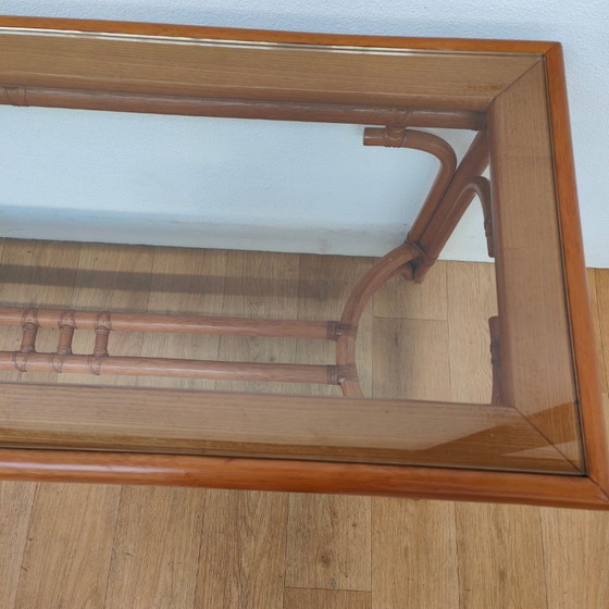Image 1 of Vintage Rattan Side Table with Glass Top