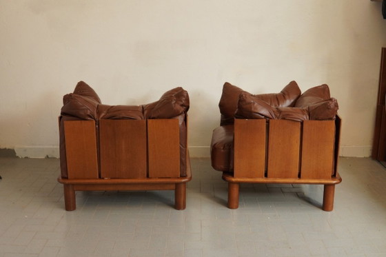 Image 1 of Een prachtig paar brutalistische loungestoelen, ontworpen door Jonathan De Pas.